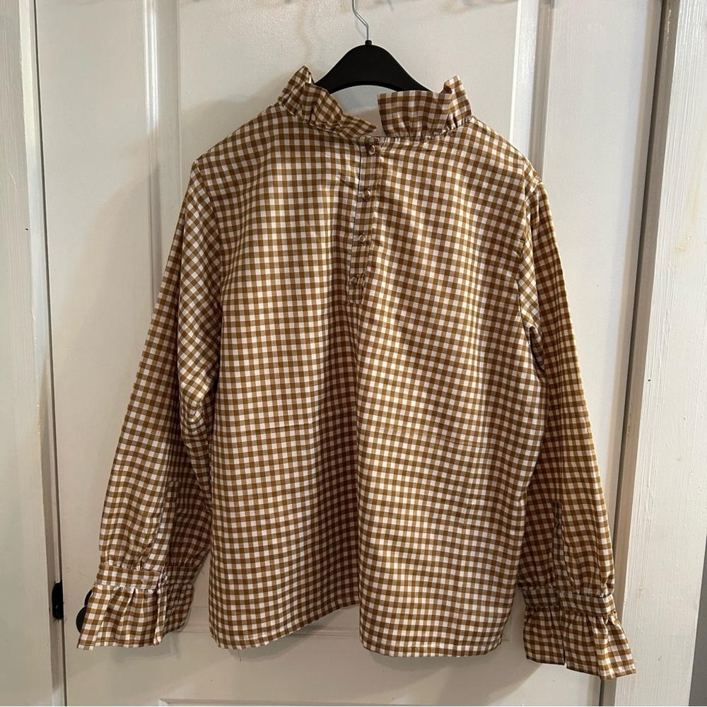 Elizabeth Wilson Designs Katherine Ruffle Blouse Chocolate Gingham Fall 3X XXXL - Picture 2 of 6